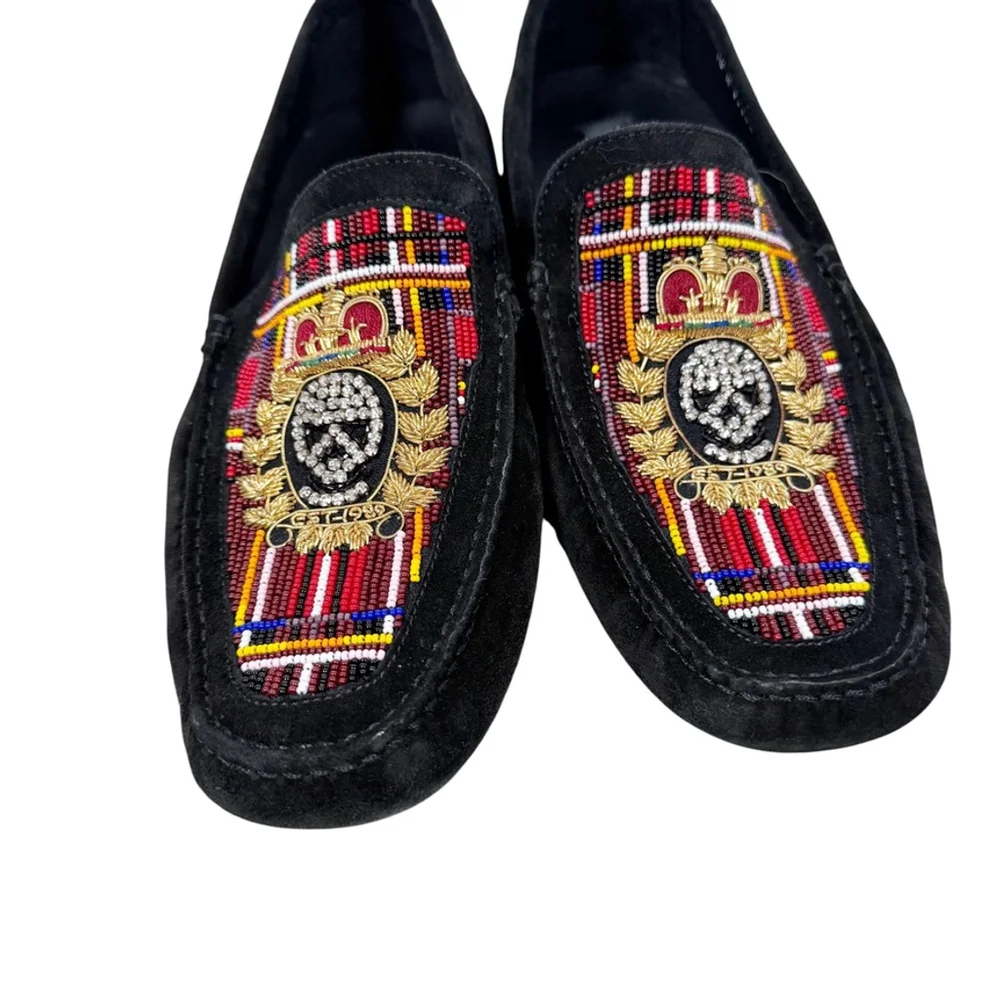 Donald J Pliner Men Size 10 Multi-Color Beaded Skull Royal Crest Leather Loafers